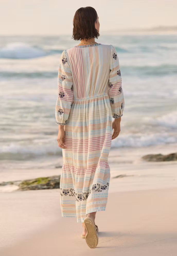 Embroidered striped dress Fine cotton