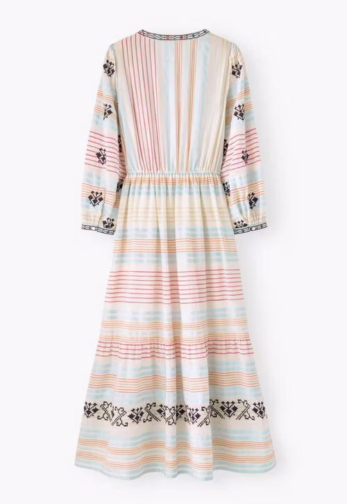 Embroidered striped dress Fine cotton