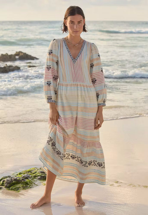 Embroidered striped dress Fine cotton